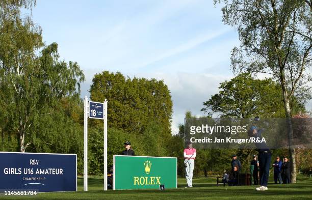 Francesca Fiorellini of Italy in action during the final round of the R&A Girls U16 Amateur Championship at Fulford Golf Club on April 28, 2019 in...