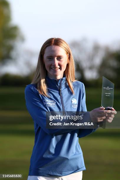 Carmen Griffiths of Aboyne poses with the runner up trophy during the final round of the R&A Girls U16 Amateur Championship at Fulford Golf Club on...