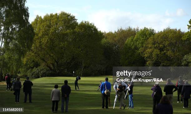 Francesca Fiorellini of Italy plays an approach shot during the final round of the R&A Girls U16 Amateur Championship at Fulford Golf Club on April...