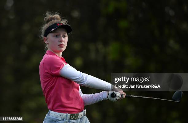 Maggie Whitehead of Close House in action during the final round of the R&A Girls U16 Amateur Championship at Fulford Golf Club on April 28, 2019 in...