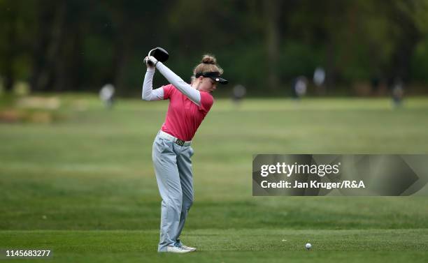 Maggie Whitehead of Close House in action during the final round of the R&A Girls U16 Amateur Championship at Fulford Golf Club on April 28, 2019 in...