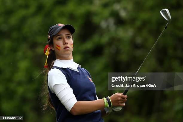 Julia Lopez of Spain in action during the final round of the R&A Girls U16 Amateur Championship at Fulford Golf Club on April 28, 2019 in York,...