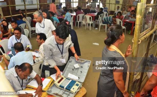 Indian polling official counts vote inside a counting centre of India general election in Dimapur, India north eastern state of Nagaland on Thursday,...