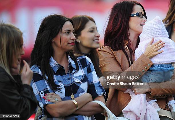 Stacey Cooke, wife of Ryan Giggs looks on after the Barclays Premier League match between Manchester United and Blackpool at Old Trafford on May 22,...