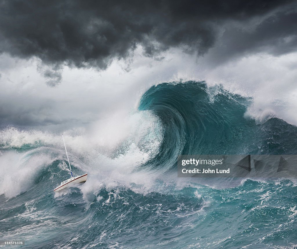 Small Boat Faces a Tsunami