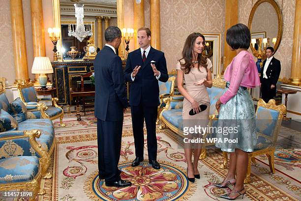 President Barack Obama and First Lady Michelle Obama meet with Prince William, Duke of Cambridge and Catherine, Duchess of Cambridge at Buckingham...