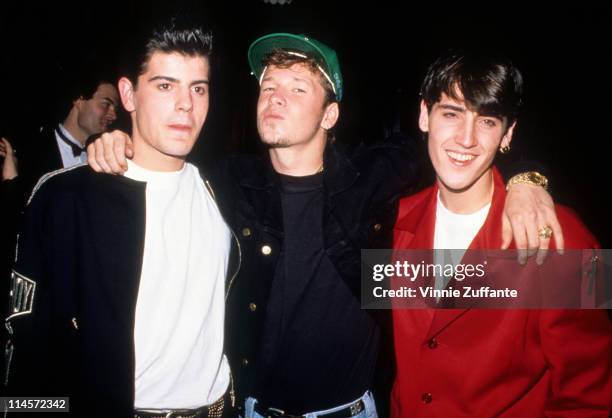 New Kids On The Block : Jordan Knight, Donnie Wahlberg and Jonathan Knight, circa 1990.
