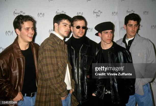 New Kids On The Block : Joey McIntyre, Jordan Knight, Donnie Wahlberg, Danny Wood and Jonathan Knight at the 21st Annual American Music Awards,...