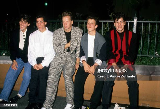 New Kids On The Block : Jonathan Knight, Danny Wood, Donnie Wahlberg, Joey McIntyre and Jordan Knight, circa 1990.