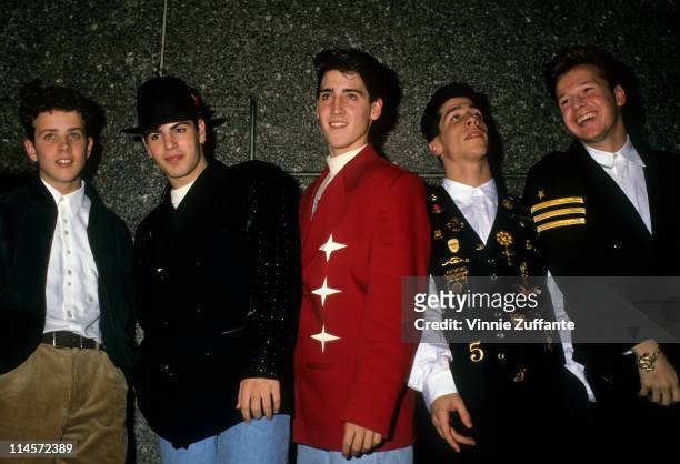 New Kids On The Block : Joey McIntyre, Jordan Knight, Jonathan Knight, Danny Wood and Donnie Wahlberg, circa 1990.