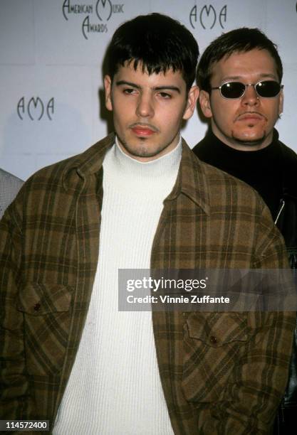 Jordan Knight and Donnie Wahlberg of New Kids On The Block at the 21st Annual American Music Awards, February 27, 1994.