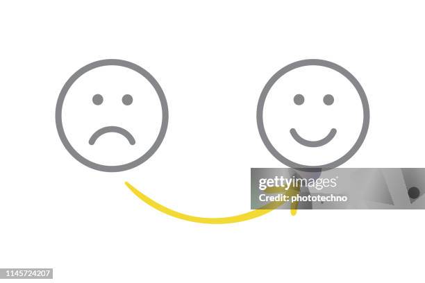 ilustrações de stock, clip art, desenhos animados e ícones de drawing unhappy and happy solution concepts - information icon i
