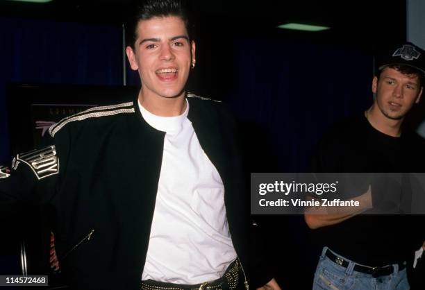 Jordan Knight and Donnie Wahlberg of New Kids On The Block at the 32nd Annual Grammy Awards in Los Angeles, California, February 22, 1990.