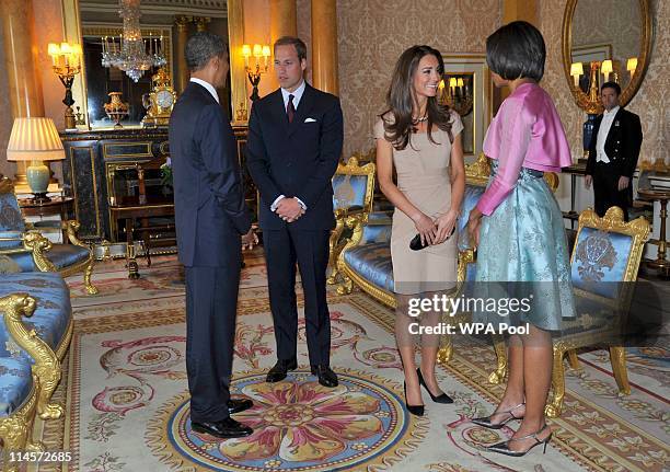 President Barack Obama and First Lady Michelle Obama meet with Prince William, Duke of Cambridge and Catherine, Duchess of Cambridge at Buckingham...