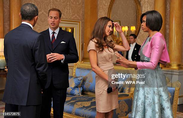 President Barack Obama and First Lady Michelle Obama meet with Prince William, Duke of Cambridge and Catherine, Duchess of Cambridge at Buckingham...