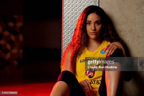 Natalie Achonwa of the Indiana Fever poses for a portrait during the WNBA Media Day at Bankers Life Fieldhouse on May 20, 2019 in Indianapolis,...