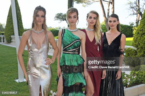 Luna Bijl, Maartje Verhoef, Daphne Groeneveld and Madison Headrick attend the amfAR Cannes Gala 2019 at Hotel du Cap-Eden-Roc on May 23, 2019 in Cap...