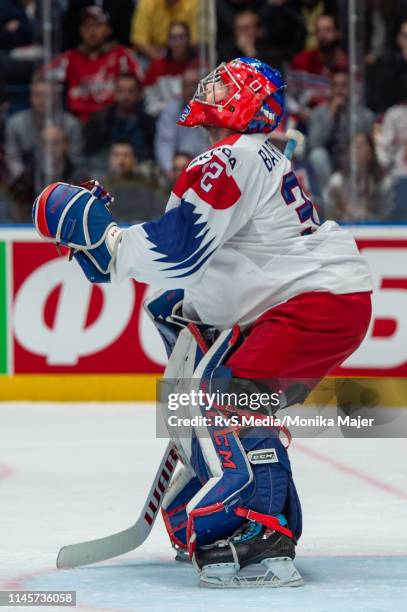 Goalie Patrik Bartosak of Czech Republic in action during the 2019 IIHF Ice Hockey World Championship Slovakia quarter final game between Czech...