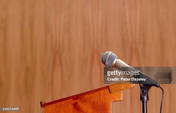 conference microphone with dais - lectern stock pictures, royalty-free photos & images