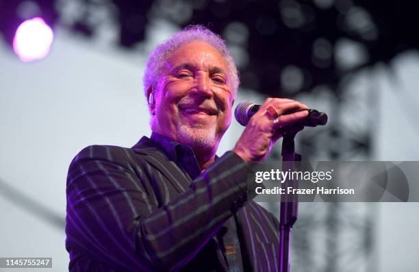 Tom Jones performs onstage during the 2019 Stagecoach Festival at Empire Polo Field on April 28, 2019 in Indio, California.