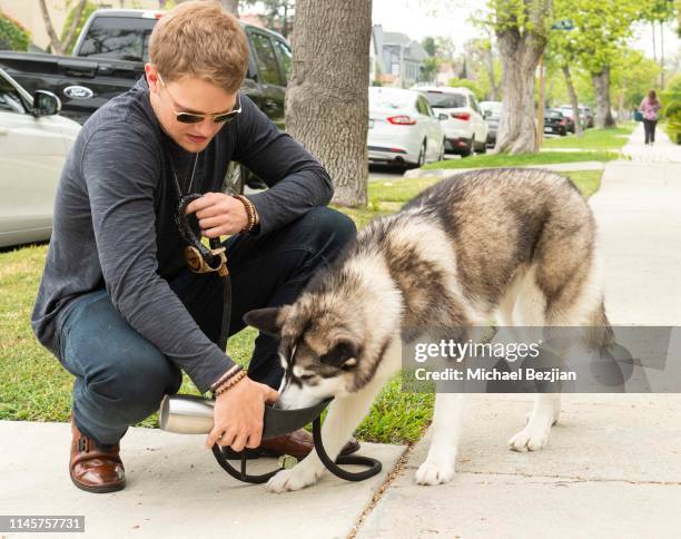 Lou Wegner with Luna the Husky and Kronez Artisan Pet Products at Kids Against Animal Cruelty visits TAP The Artists Project on April 28, 2019 in Los...