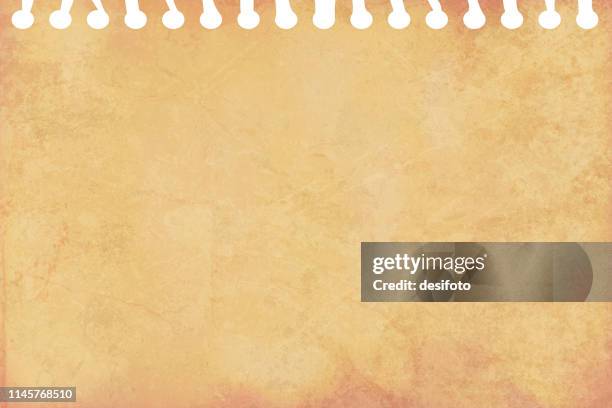 a horizontal vector illustration of a plain blank beige colored blotched ripped page from a spiral notepad - marble background stock illustrations