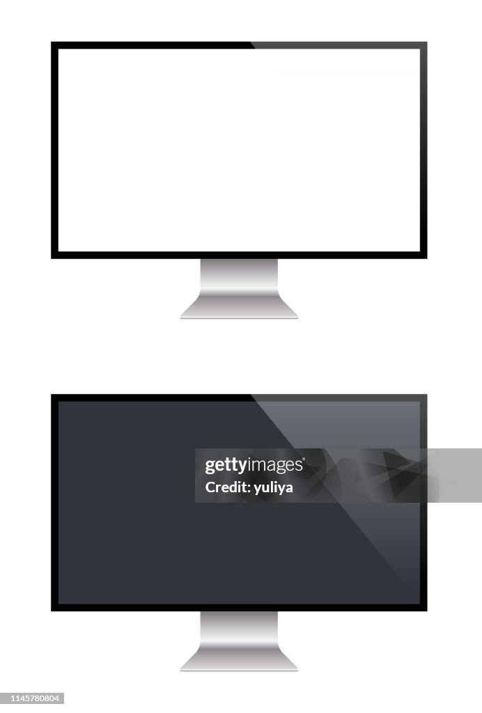 PC Monitor And Flat Screen TV, Realistic Vector Illustration