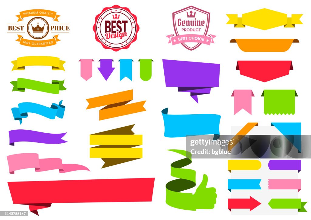 Set of Colorful Ribbons, Banners, badges, Labels - Design Elements on white background