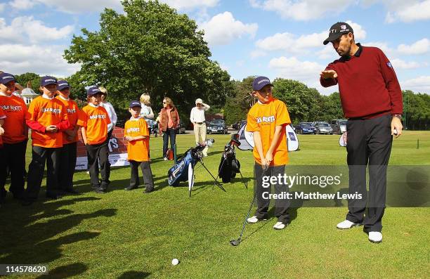 Padraig Harrington coaches children from Ascot Heath C of E Junior School and Harmanswater Primary School during an R&A Working for Golf Clinic at...