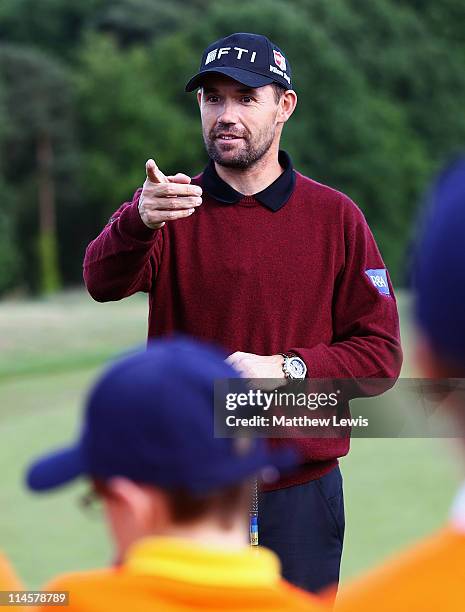 Padraig Harrington coaches children from Ascot Heath C of E Junior School and Harmanswater Primary School during an R&A Working for Golf Clinic at...