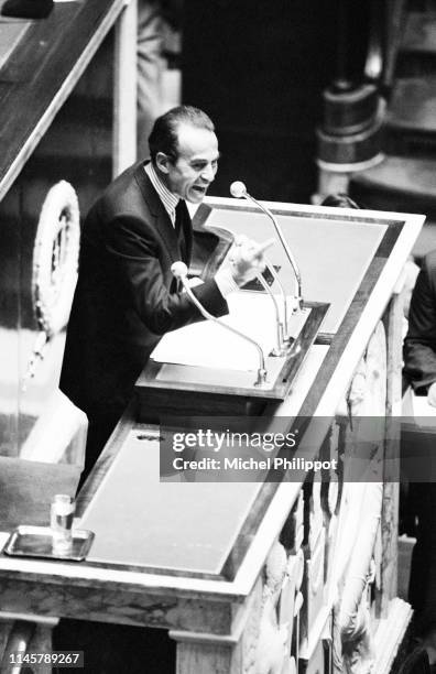 Attorney General Robert Badinter presenting his argument for death sentence abolition to deputies of the court. .