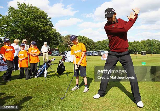 Padraig Harrington coaches children from Ascot Heath C of E Junior School and Harmanswater Primary School during an R&A Working for Golf Clinic at...