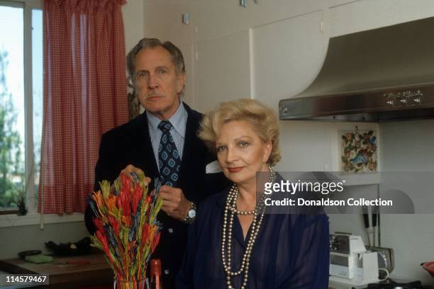 Vincent Price, Wife Coral Browne pose for a portrait in circa 1985 in Los Angeles, California.