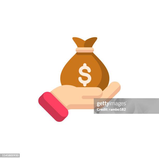 finanzhilfe flat icon. pixel perfect. für mobile und web. - geldsack stock-grafiken, -clipart, -cartoons und -symbole