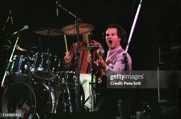 Mick Avory and Jim Rodford of The Kinks perform on stage at Hammersmith Odeon, on May 28th, 1979 in London, England.