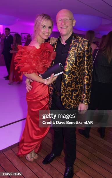 Modesta Vzesniauskaite and John Caudwell attend the amfAR Cannes Gala 2019 after party at Hotel du Cap-Eden-Roc on May 23, 2019 in Cap d'Antibes,...