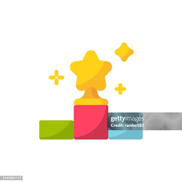 podium with trophy cup flat icon. pixel perfect. for mobile and web. - platform moving train stock illustrations