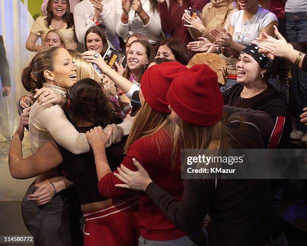 Jennifer Lopez and fans during Jennifer Lopez Visits MTV's "TRL" - November 26, 2002 at MTV Studios in New York City, New York, United States.