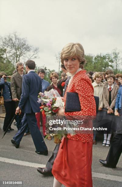 Lady Diana Spencer during her first 'walkabout' with fiance Prince Charles, in Tetbury, Gloucestshire, UK, 22nd May 1981. She is wearing a suit by...