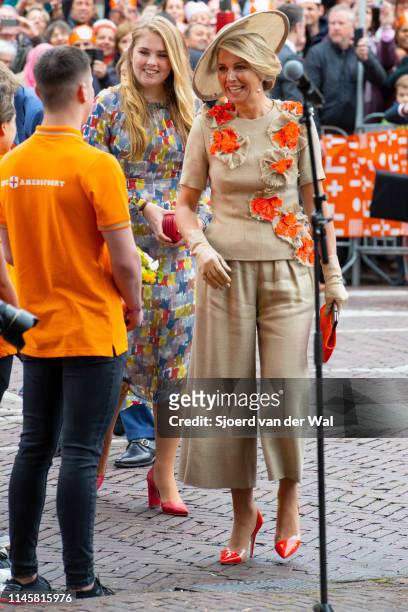 Queen Maxima and Princess Catharina-Amalia during their visit to the city of Amersfoort to celebrate Kingsday on April 27, 2019 in Amersfoort,...