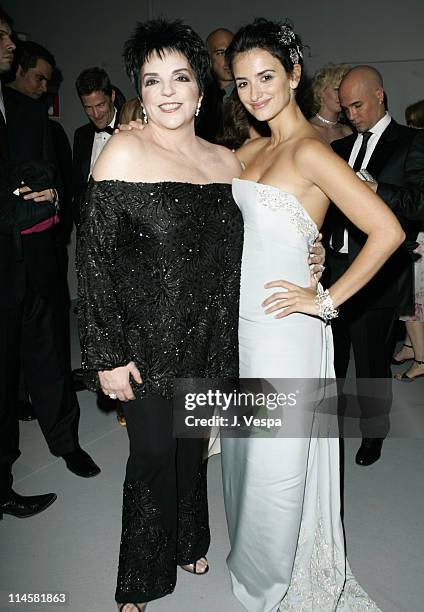 Liza Minnelli and Penelope Cruz during amfAR "Cinema Against AIDS" Gala Presented By Miramax Films, Palisades Pictures and Quintessentially - Dinner...