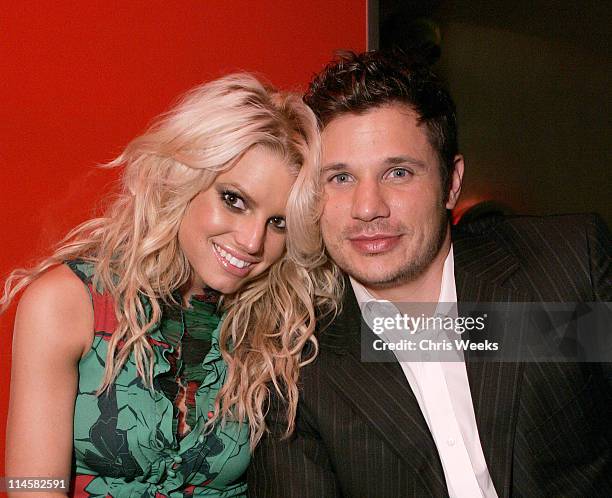 Jessica Simpson and Nick Lachey during Genetic Denim Launch Party Sponsored by Svedka - Inside at LAX in Los Angeles, California, United States.