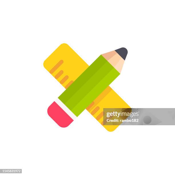 pencil and ruler flat icon. pixel perfect. for mobile and web. - engineering students stock illustrations