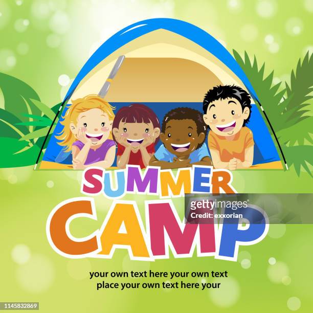 kids summer camp - camping friends stock illustrations