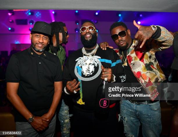 Alex Gidewon, DJ Sam Sneak, Rick Ross and Whole Slab attend a Party hosted by Rick Ross at Compound on April 28, 2019 in Atlanta, Georgia.