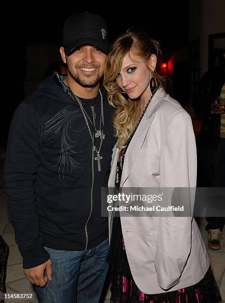 Actor Wilmer Valderrama and Ashlee Simpson pose during Ashlee Simpson's 23rd birthday party held at a private residence on October 6, 2007 in Los...