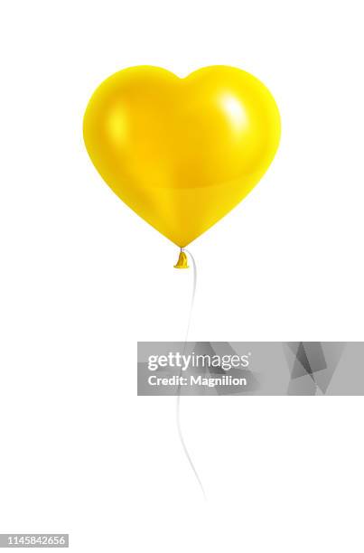 yellow heart shaped balloon with silver ribbon - yellow stock illustrations