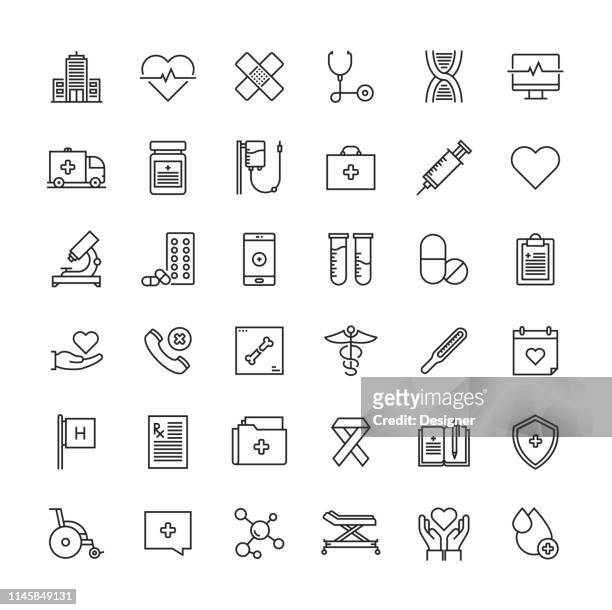 healthcare and medicine line icon set - medical clinic stock illustrations