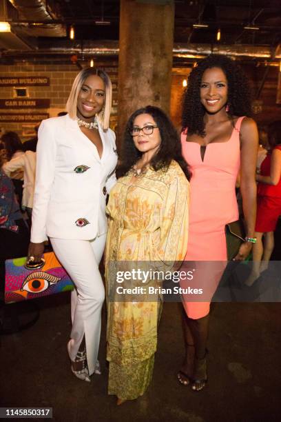 Vivien Anya, Marcia Dyson and Stacey Rusch attend "Real Housewives Of Potomac" Premiere Party at The Hecht Warehouse at Ivy City on April 28, 2019 in...