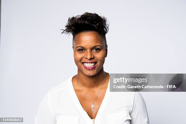 Karina LeBlanc poses during a FIFA portrait session on December 7, 2018 in Paris, France.